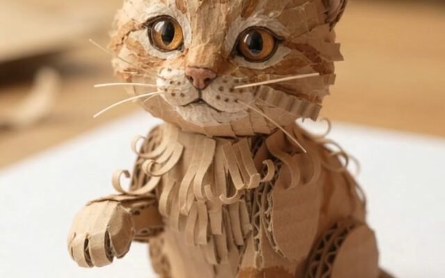 Tiny Cardboard Kitten: AI Video Prompt