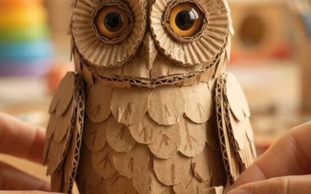 Miniature Cardboard Owl: AI Video Prompt