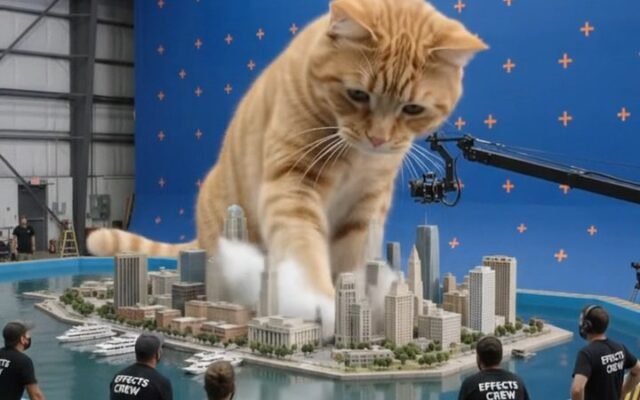 Giant Ginger Cat in a Miniature City: AI Video Prompt