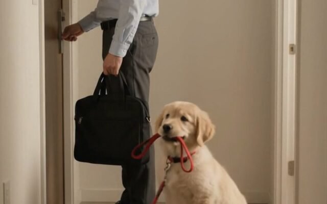 His Own Invitation: Bruno Waiting Patiently with the Red Leash