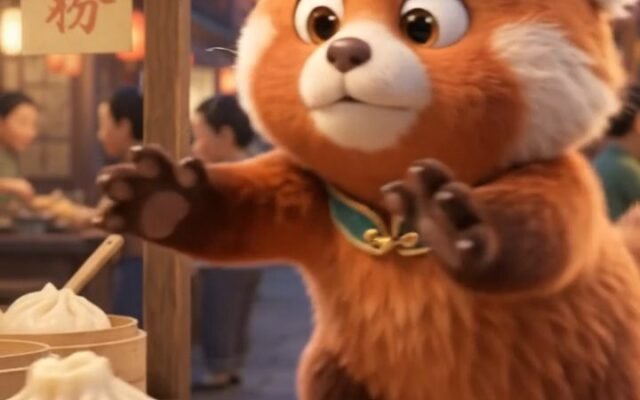 Midnight Dumpling Chase: Fluffy Red Panda in the Night Market