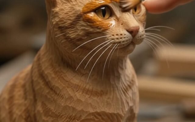 Wooden Cat Sculpture: AI Video Prompt