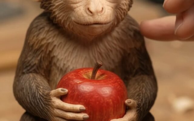 Wooden Monkey Sculpture: AI Video Prompt