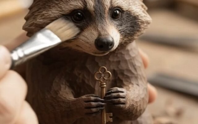 Wooden Raccoon Sculpture: AI Video Prompt